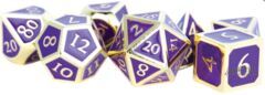 16mm Metal Polyhedral Dice Set: Gold with Purple Enamel